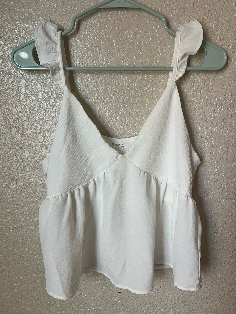 White Ruffle Strap Peplum Tank